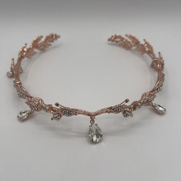 Rose Gold Elf Fairy Tiara Crown with Clear Gem & 4 Elf Ears Cosplay Hallowen - Picture 2 of 10